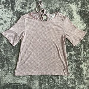 Lauren Conrad Cream and Pink Soft Textured Knit Short Bell Sleeve Top Medium